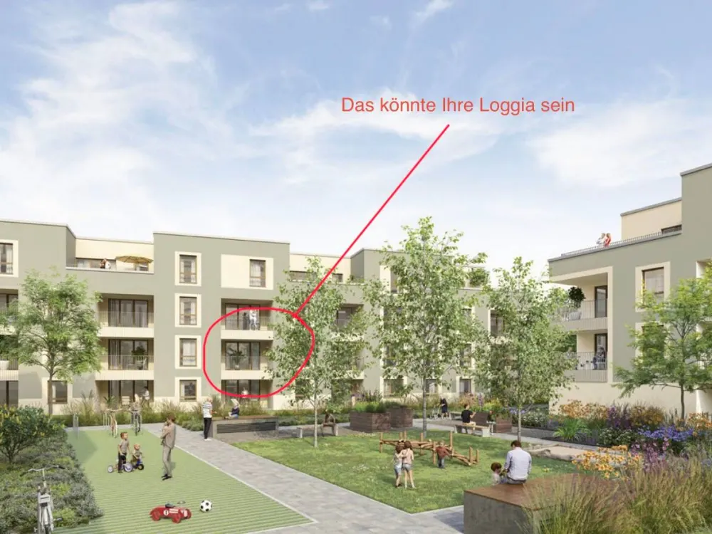 Urban am Waldrand! Erstbezug: 4-Zi-Whg inkl. Einbauküche, Loggia, 2 Bädern und KfW40-Standard