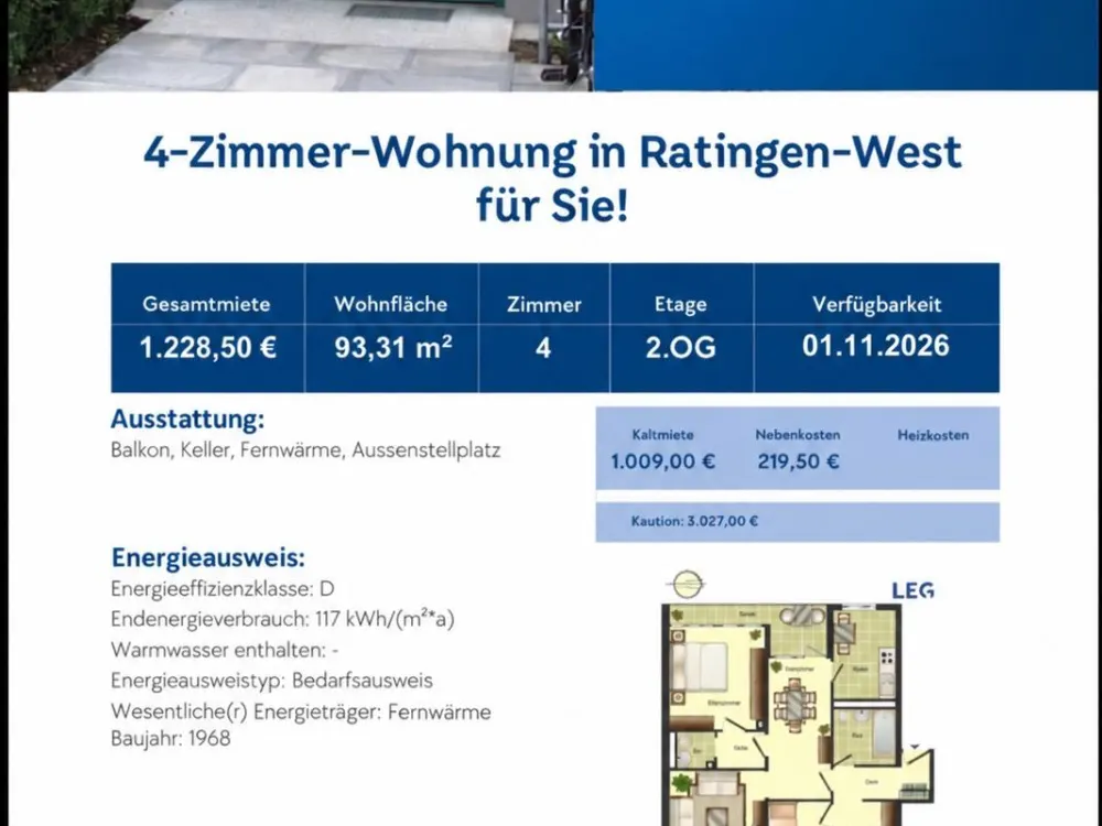4 Zimmer Wohnung in Ratingen West