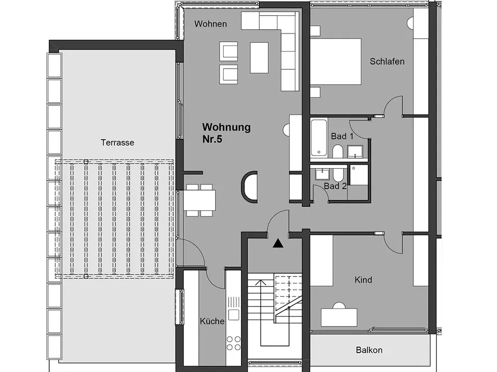 Helle und großzügig geschnittene Terrassenwohnung in schönem Terrassenhaus