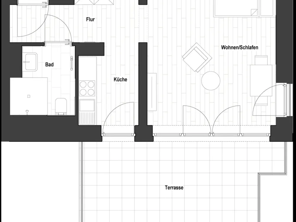 Sanierte 1-Zimmer Terrassenwohnung in Flingerns Herzstück (WE 1.57) | mit EBK und Dachterrasse!