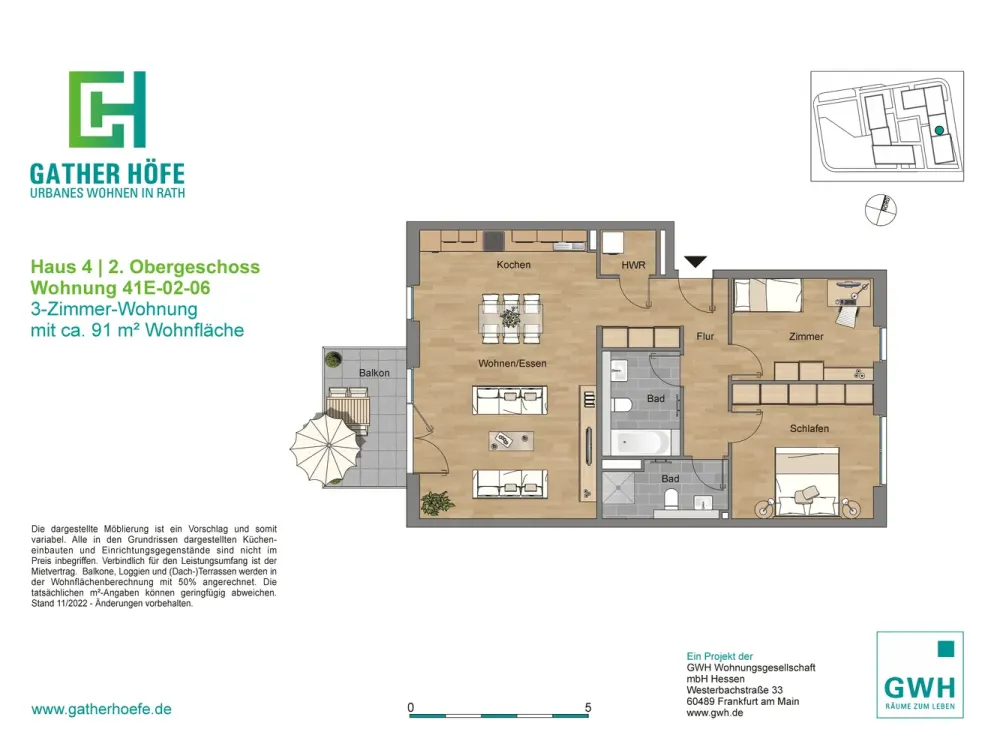 47124/45 Helle 3-Zimmer-Wohnung (ca. 95 m²) mit großem Balkon und bodentiefen Fenstern in Düsseldorf
