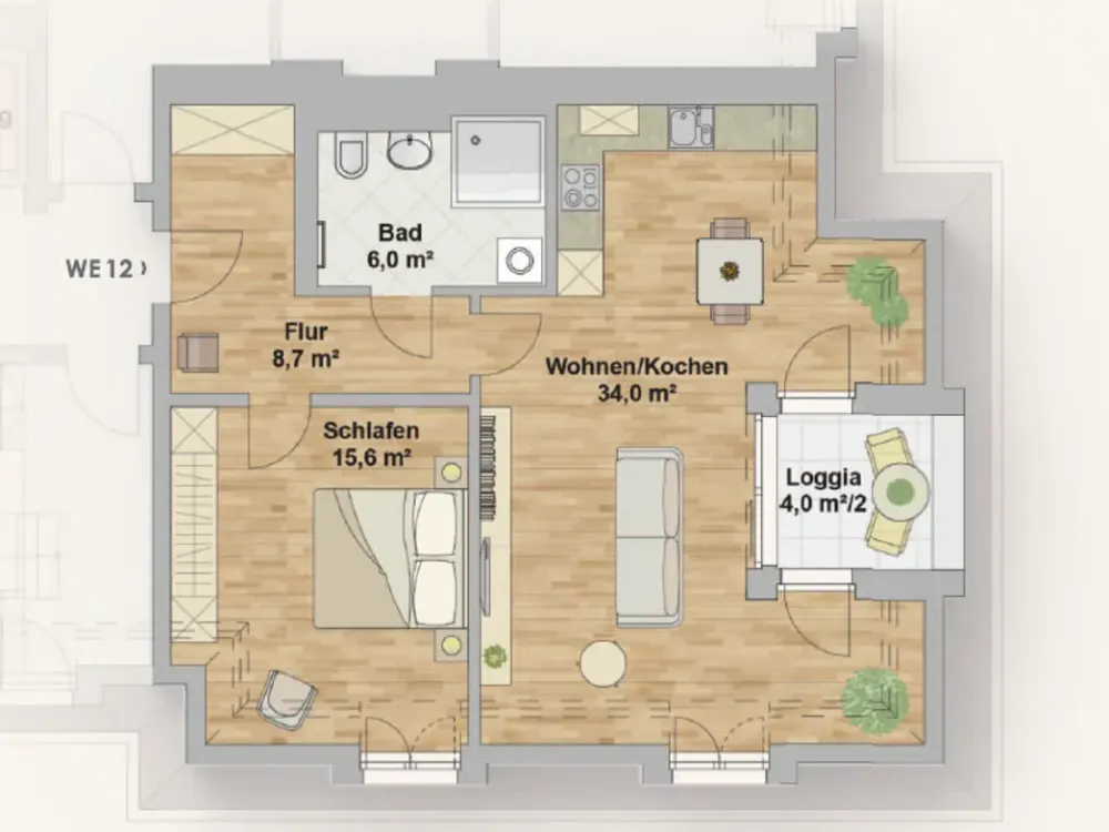 Living at the Forest Park, Unique Opportunity, Exclusive 2-Room Apartment with Loggia