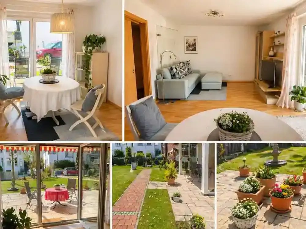Helle 2 Zi.-Oase im Grünen: Erstklassig fix u. fertig möbliert m. Terrasse, Garten & Doppel-Carport