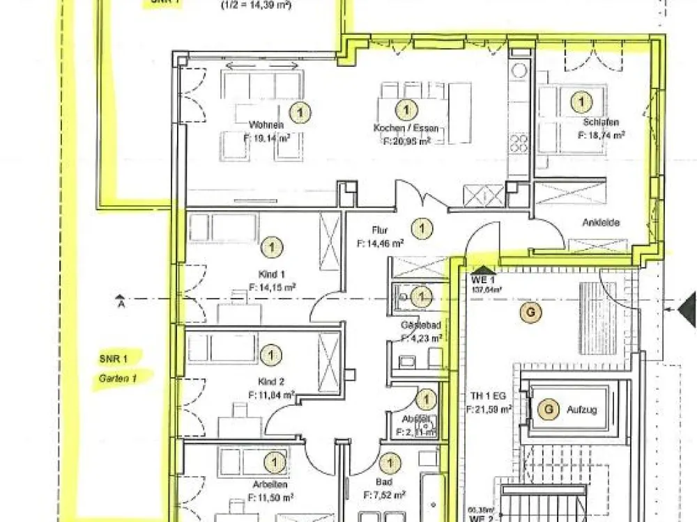 5 Zimmerwohnung mit Gartenanteil