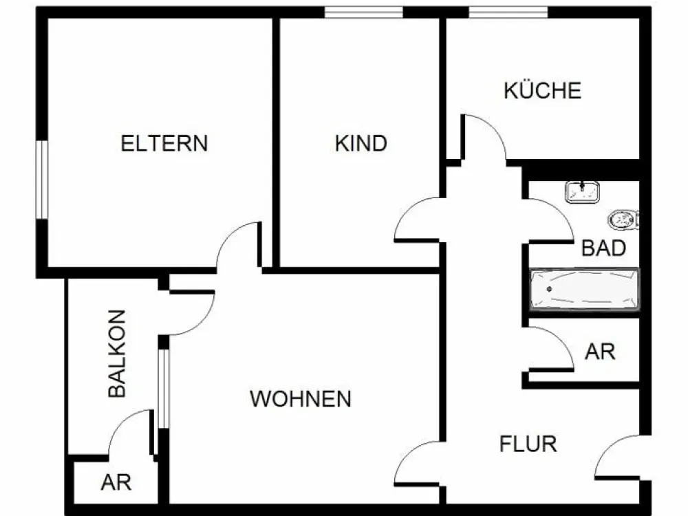 3-Zimmer-Wohnung mit Wand und Bodenbelag