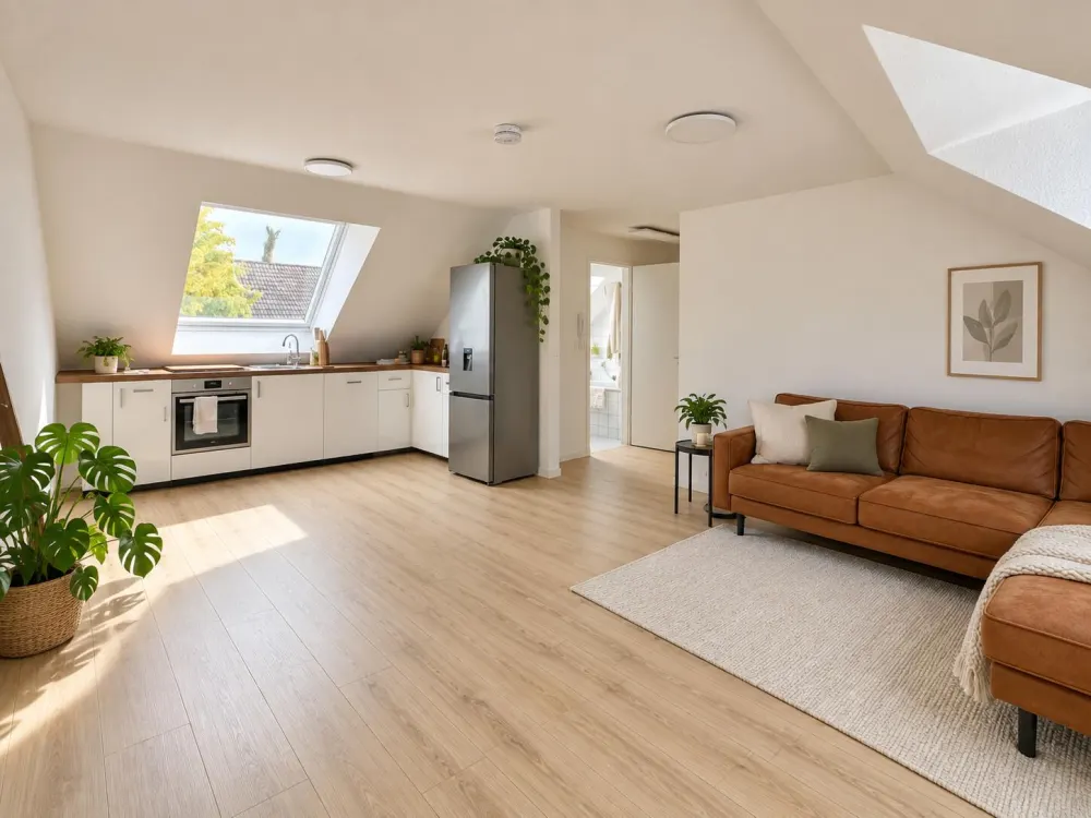 2-Zimmer-Dachgeschosswohnung, offene Küche, ruhige Lage, Stellplatz optional