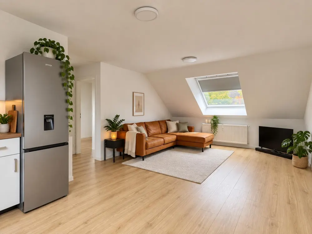 2-Zimmer-Dachgeschosswohnung, offene Küche, ruhige Lage, Stellplatz optional