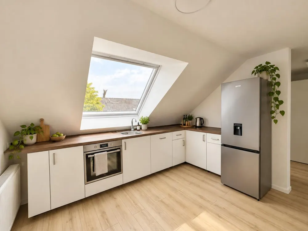 2-Zimmer-Dachgeschosswohnung, offene Küche, ruhige Lage, Stellplatz optional