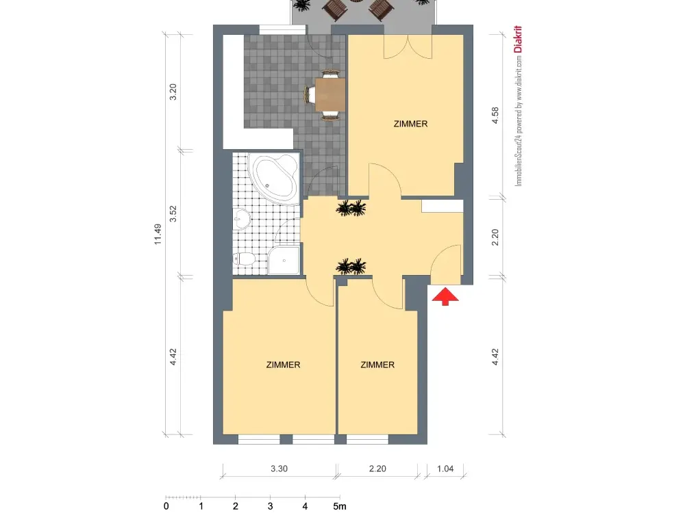 Commission-free - like-new modernized 3-room apartment near Volksgarten