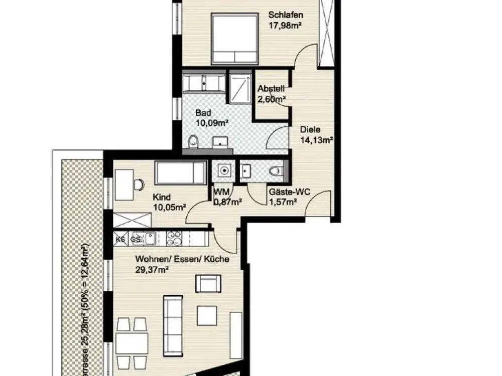 Neuwertige 3-Zimmer-Wohnung mit Dachterrasse, Balkon und TG-Stell