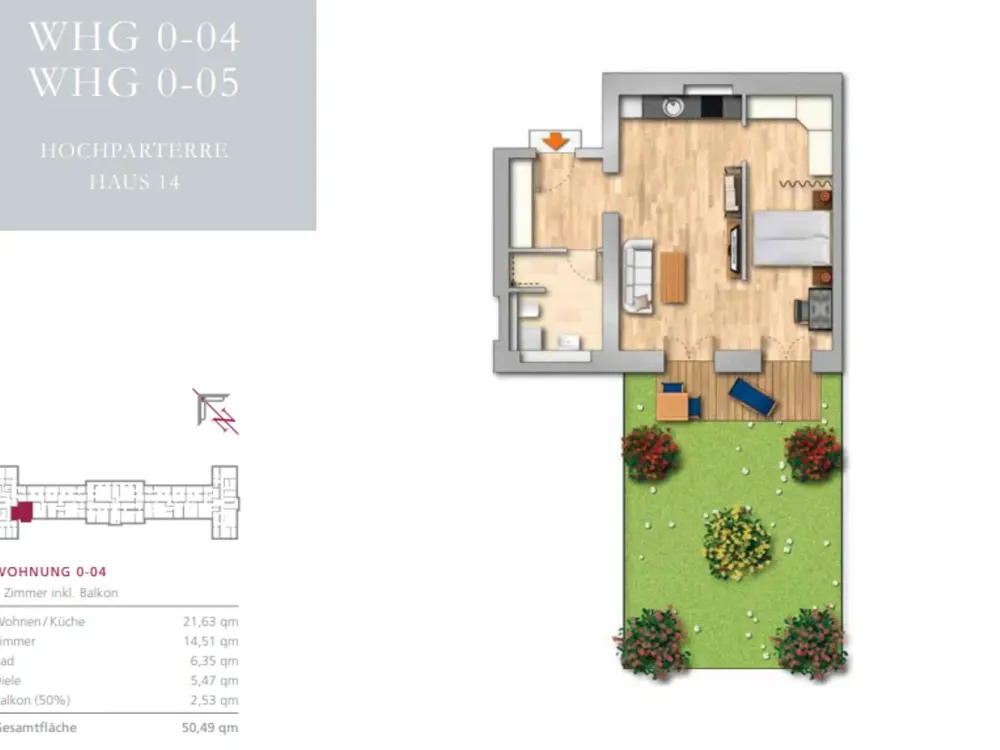 Kleine 1,5 Zimmer Wohnung mit Balkon im Grünen