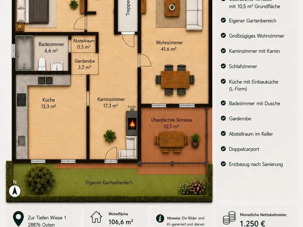 Moderne Erdgeschoss Wohnung ab 1.10. zu vermieten