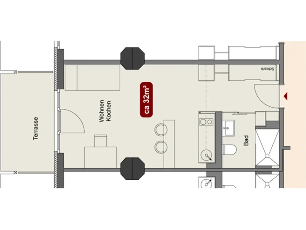 Vollmöbliertes M+ Apartment mit Terrasse für Studenten oder Azubis / ALL-In Miete