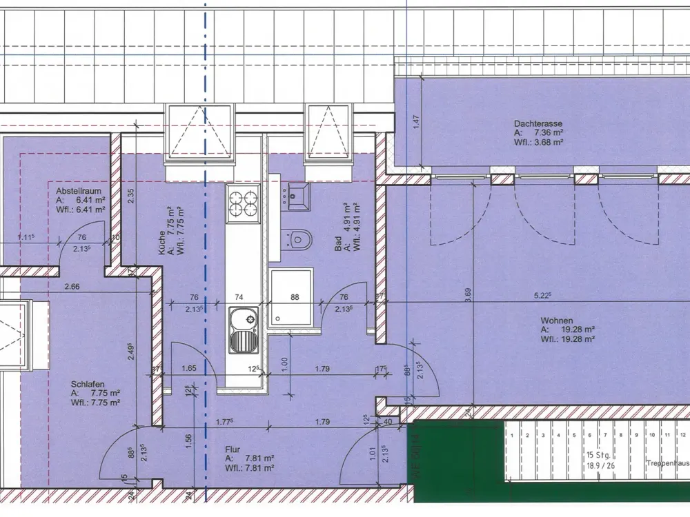 Exklusive 2-Raum- Dachgeschosswohnung, Aufzug, Duschbad, Abstellraum, Terrasse