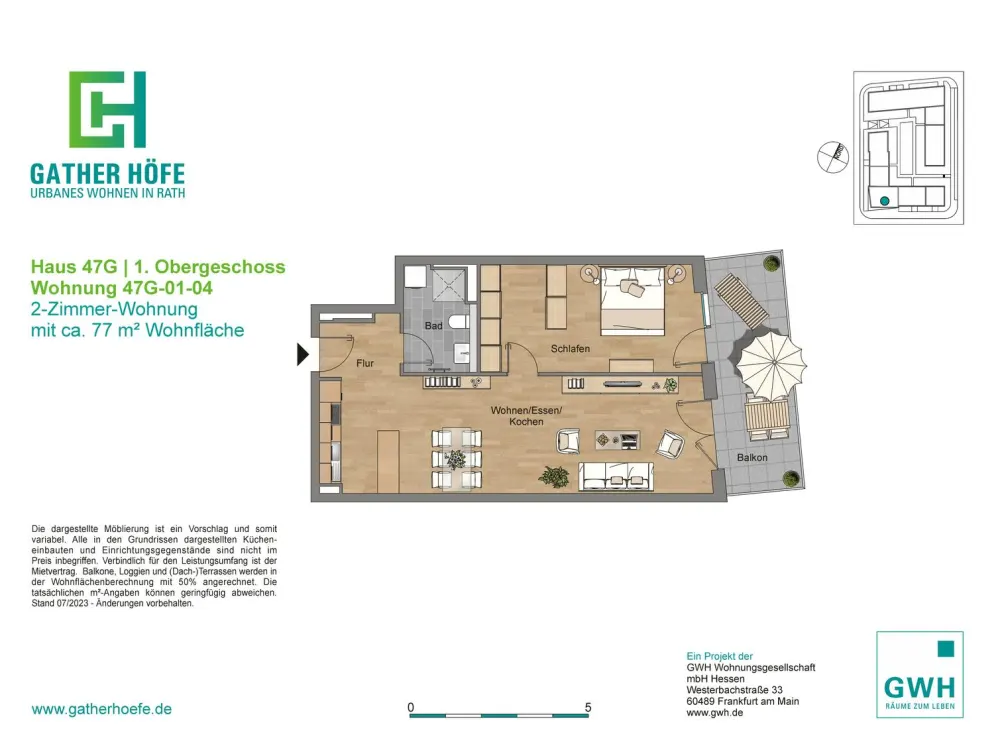 47122/76 Geräumige 2‑Zimmer‑Wohnung mit großem Balkon in Düsseldorf-Rath