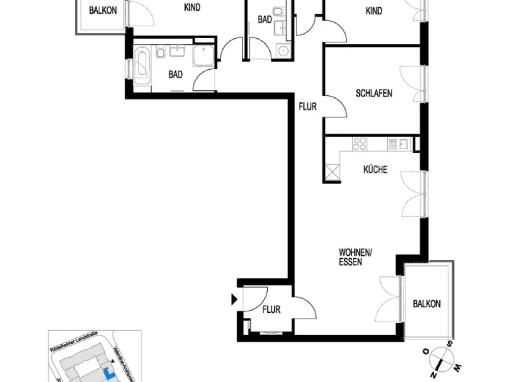 VALENTINA-Schönhof-Viertel | 4-Zimmerwohnung mit EBK, 2 Balkone, 2 Bäder