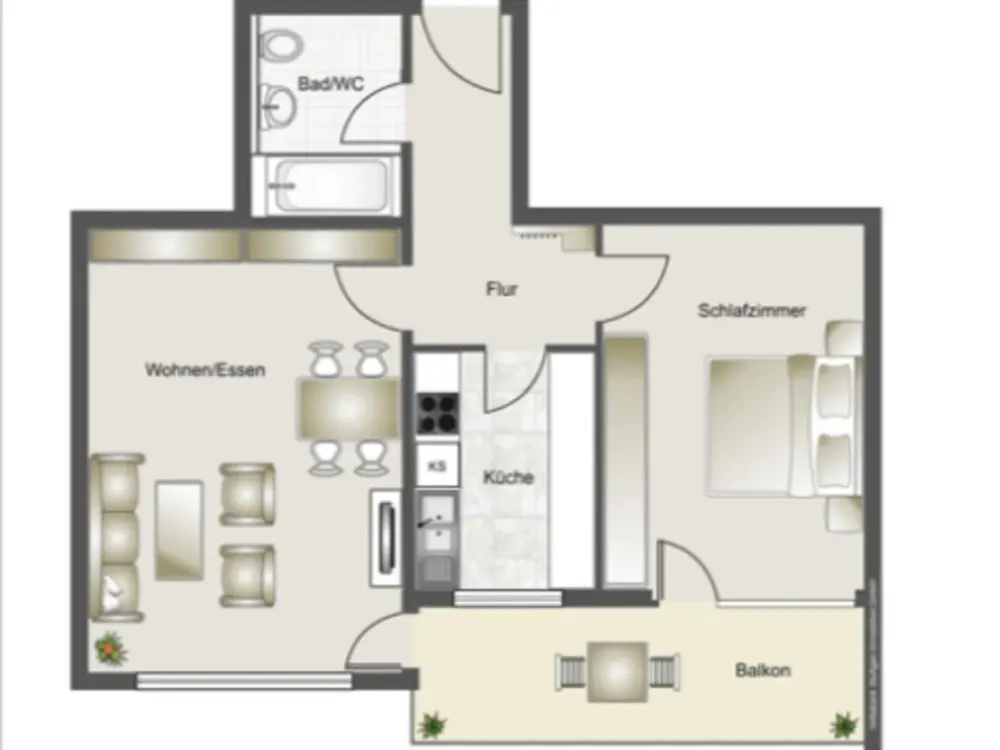 Stilvolle, sanierte 2-Zimmer-Hochparterre-Wohnung mit Balkon und Einbauküche in Ludwigsburg (Kreis)
