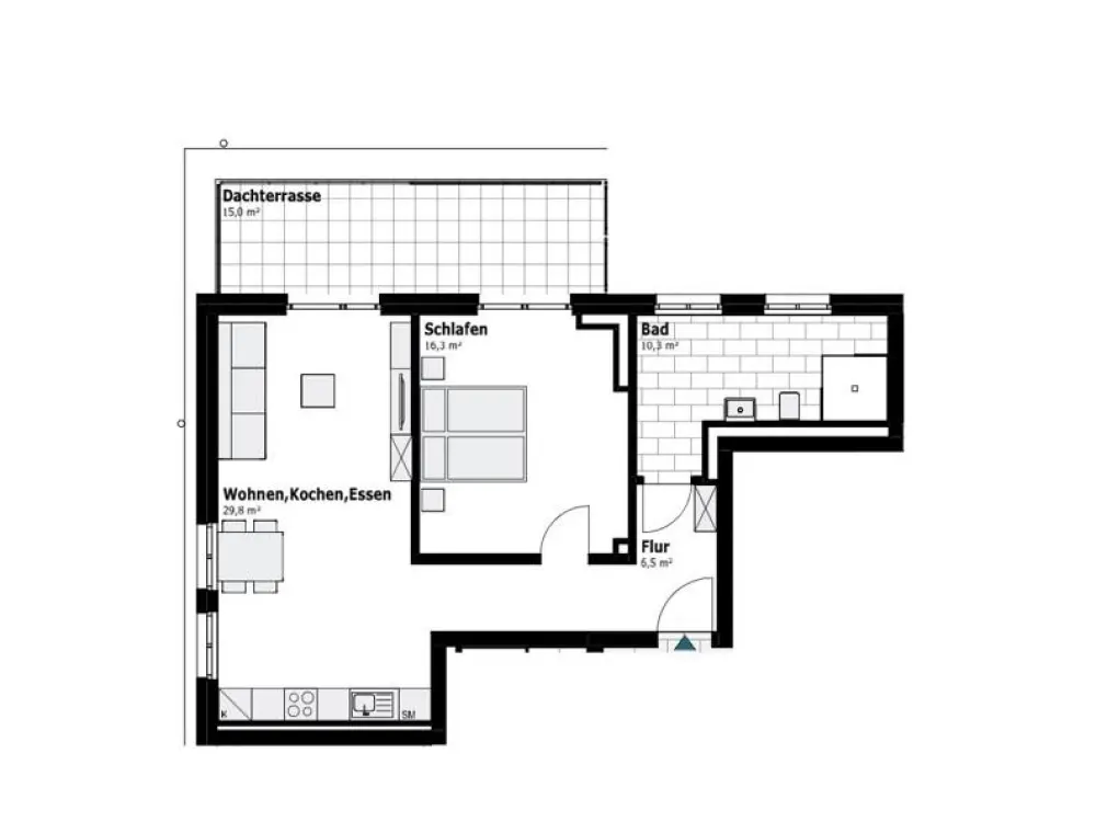 bezugsfertiger Neubau - 2-Zimmer-OG. Wohnung mit Dachterrasse