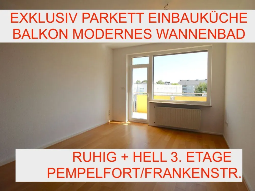 EXKLUSIV PEMPELFORT PARKETT EINBAUKÜCHE BALKON MODERNES WANNENBAD RUHIG + HELL 3. ETAGE/FRANKENSTR.