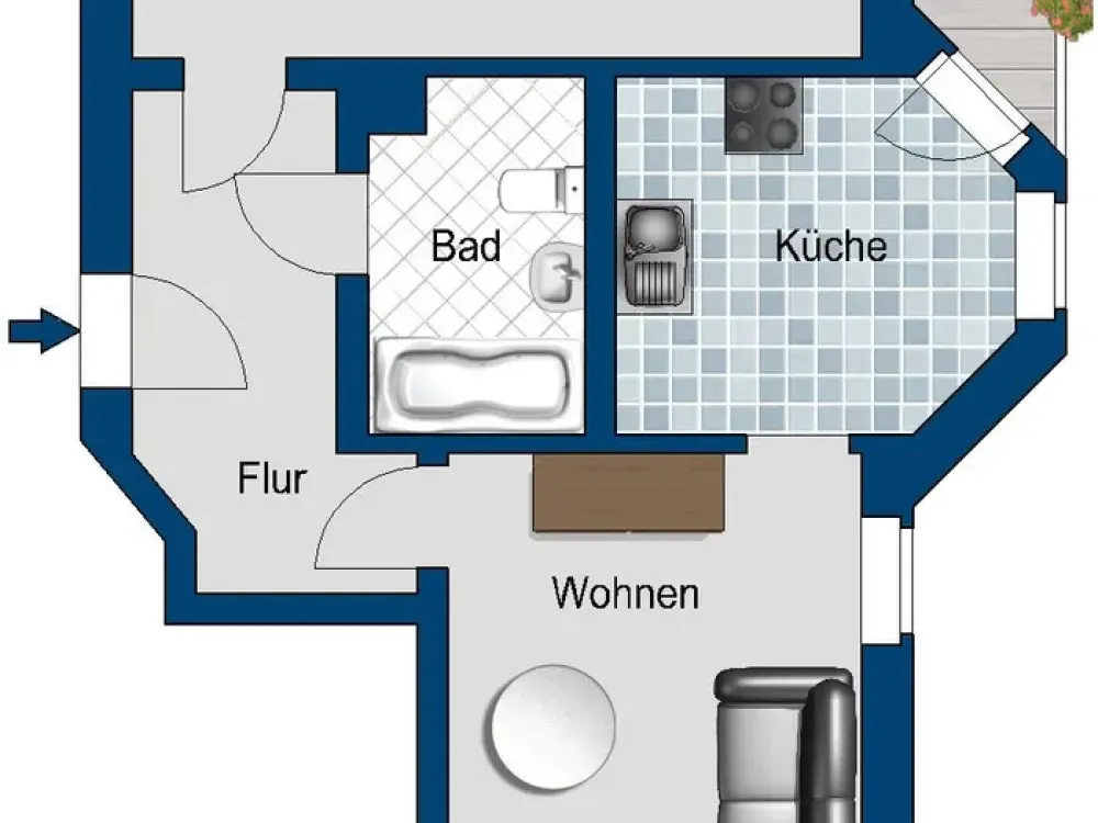 Interssant geschnitte 2 Zimmer Wohnung