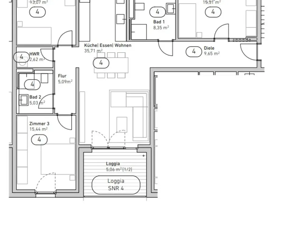 Neues Lebensgefühl in ruhiger Lage! Erstbezug: 4-Zi-Whg mit Loggia, 2 Bädern, Top-ÖPNV-Nähe u. KfW40