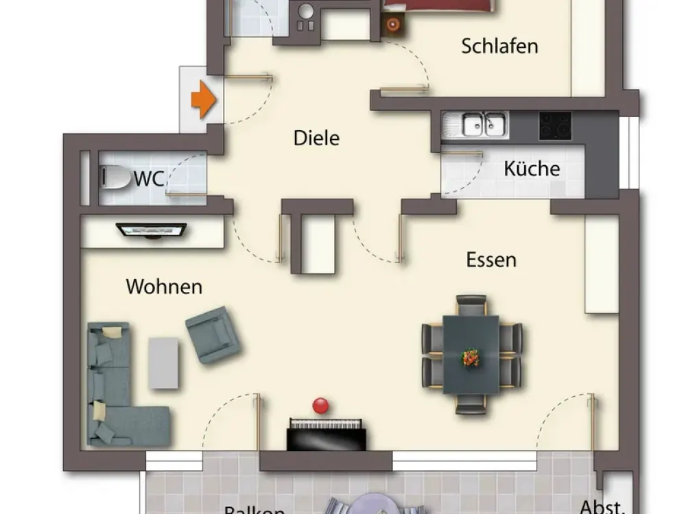 Beautiful 2.5-Room Apartment with Large South Balcony and Lake View