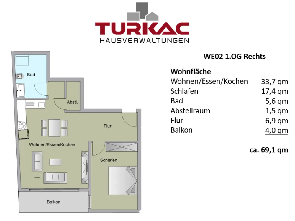 Neubau - Erstbezug geräumige 2 ZKB Balkon + Abstellraum