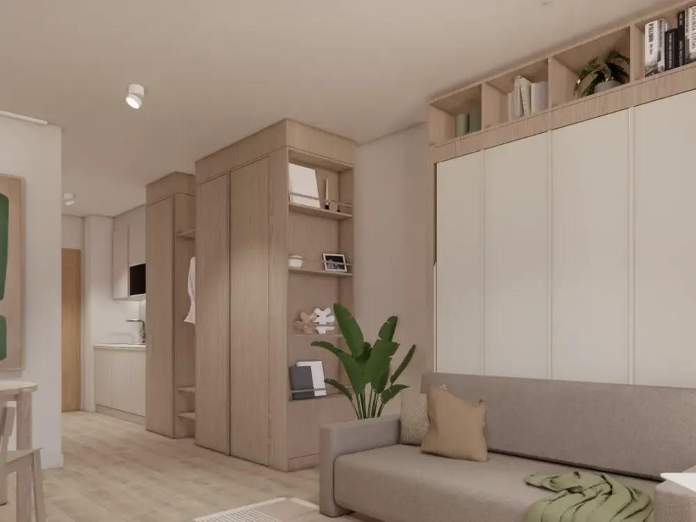 Möbliertes Studio Standard mit Gemeinschaftsflächen: Padelplatz, Fitness, Dachterrasse & mehr