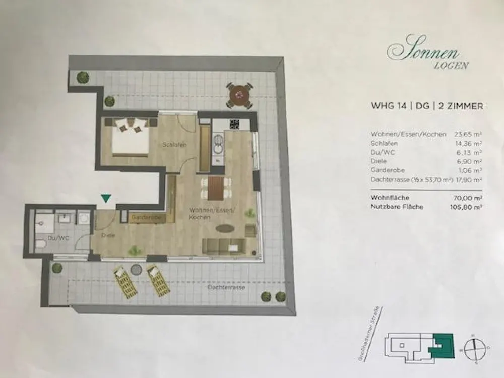 2-Zimmer-Neubau-Penthousewohnung mit Einbauküche u. TG-Stellplatz