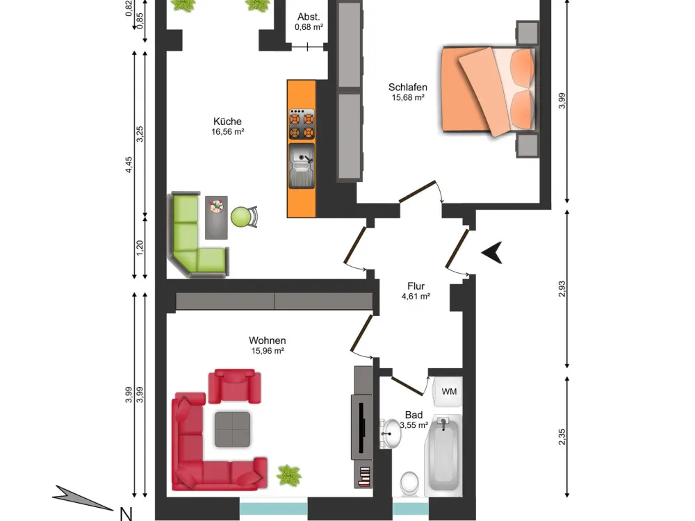 2-Raum-Wohnung in Cotta