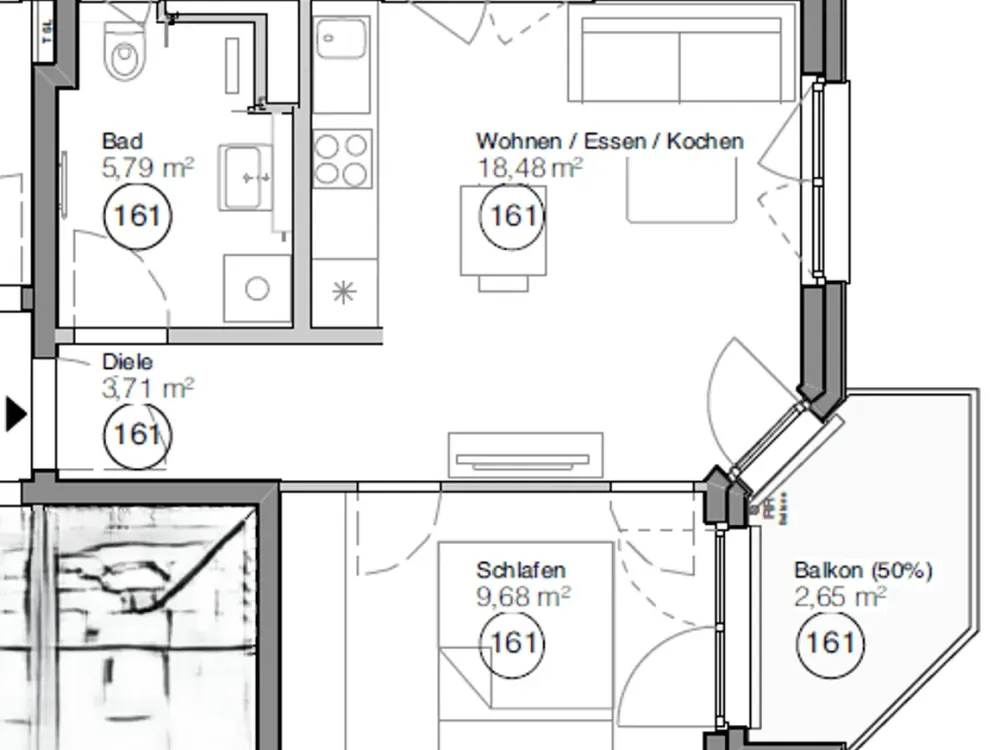 moderne 1,5-Zimmer-Wohnung im Münchner Norden mit Balkon, Nähe Olympiapark (#100)