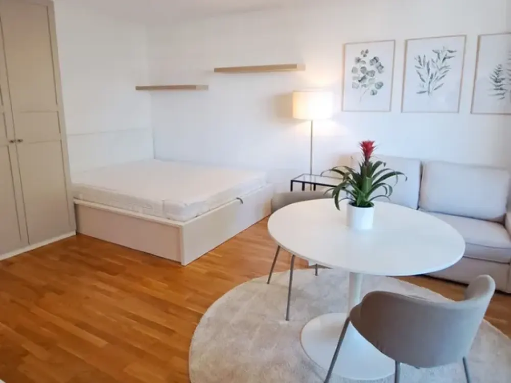 Lichtdurchflutetes, vollmöbliertes 1-Zimmer-Apartment mit Südbalkon und separater Küche