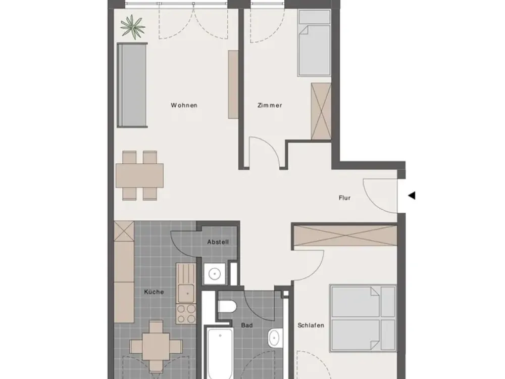Moderne lichtdurchflutete 3-Zimmer-Wohnung mit Einbauküche