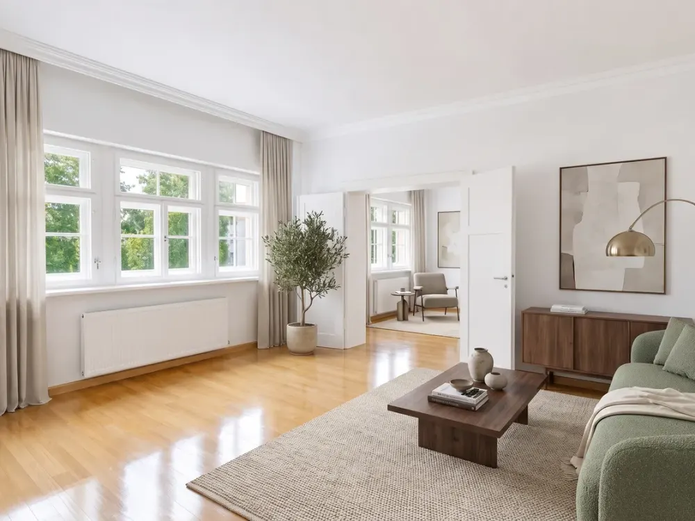 Exclusive Living in a Stylish Old Villa, 4 Rooms with Balcony, Built-in Kitchen & 2 Parking Spaces