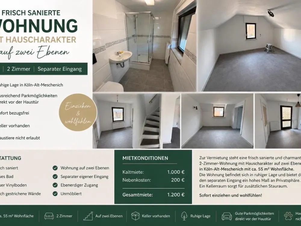 2-Zimmer-Wohnung mit Hauscharakter in Alt-Meschenich