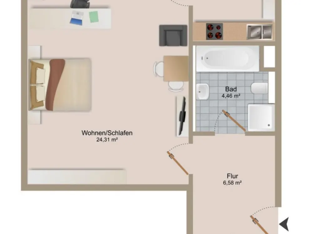 1 Zimmer Wohnung in Leipzig Zentrum-Süd - möbliert