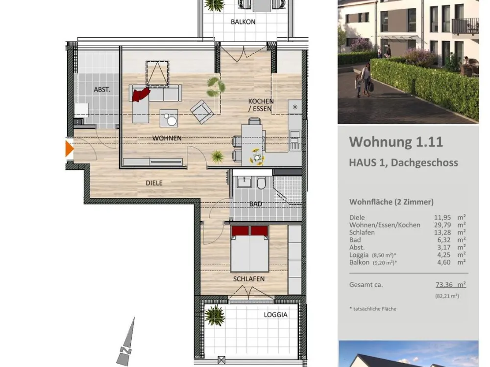 Große 2-Zimmerwohnung mit Loggia und Balkon
