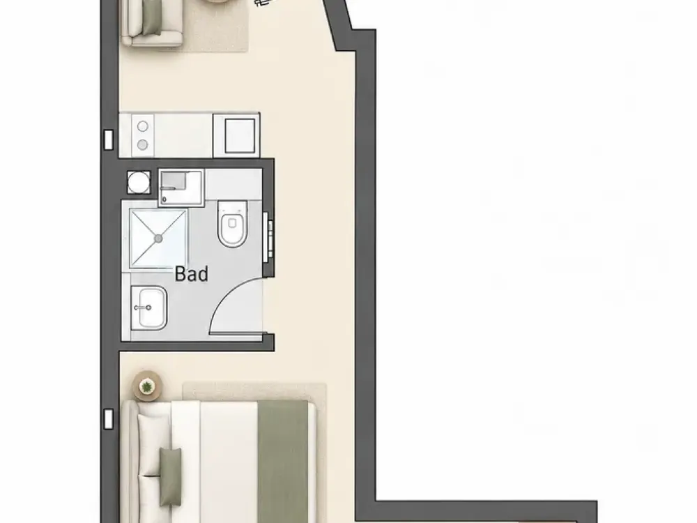 Teilmöblierte 1,5Zimmer Wohnung mit seperater Küche