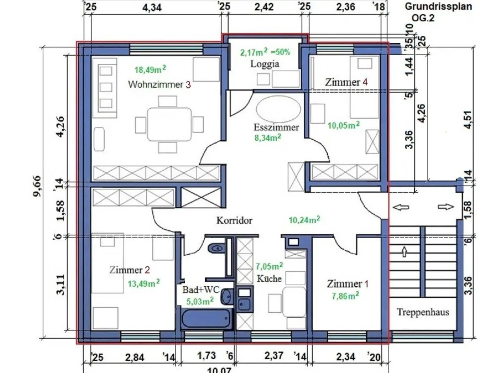 Eine exklusive, gepflegte 4,5-Zimmer-Wohnung mit Loggia und viel