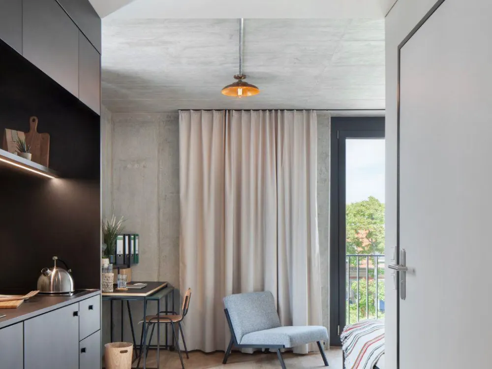 Neon Wood Student Housing in Berlin Adlershof, Double Deluxe Balcony