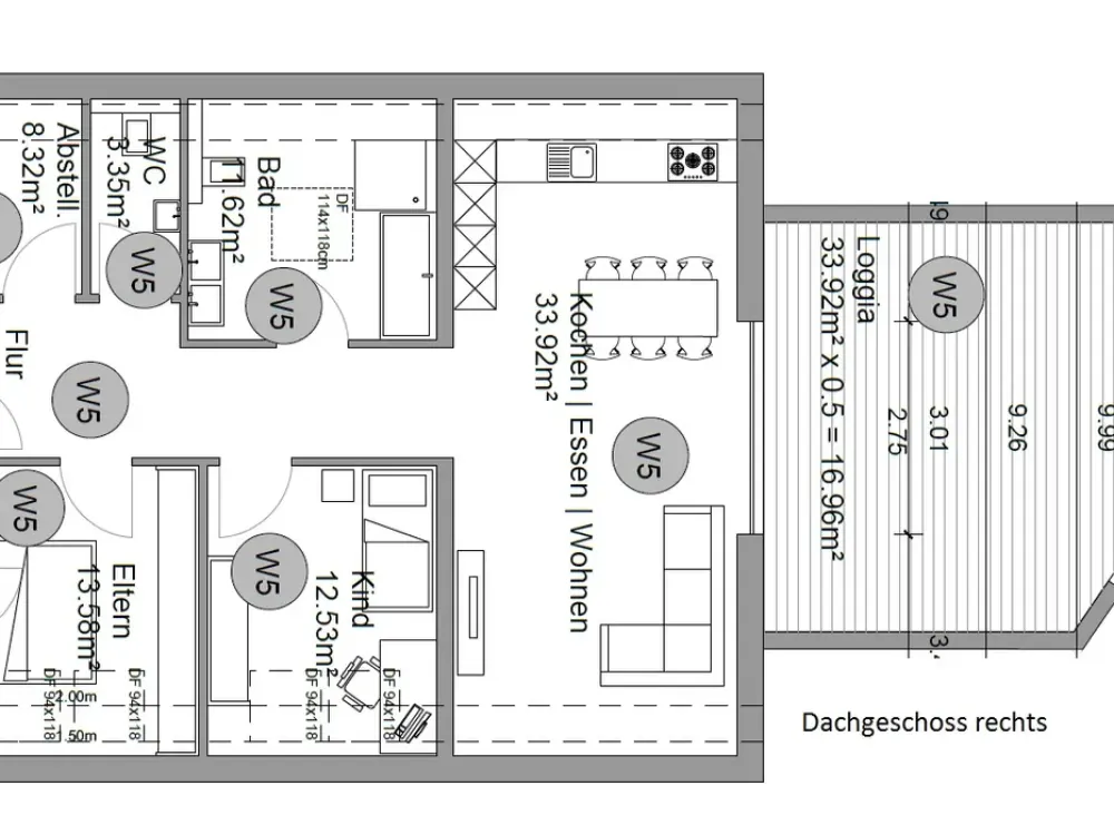 Schöne 3 Zimmer-DG-Whg mit großzügiger Loggia im ruhigen 6 Familienhaus