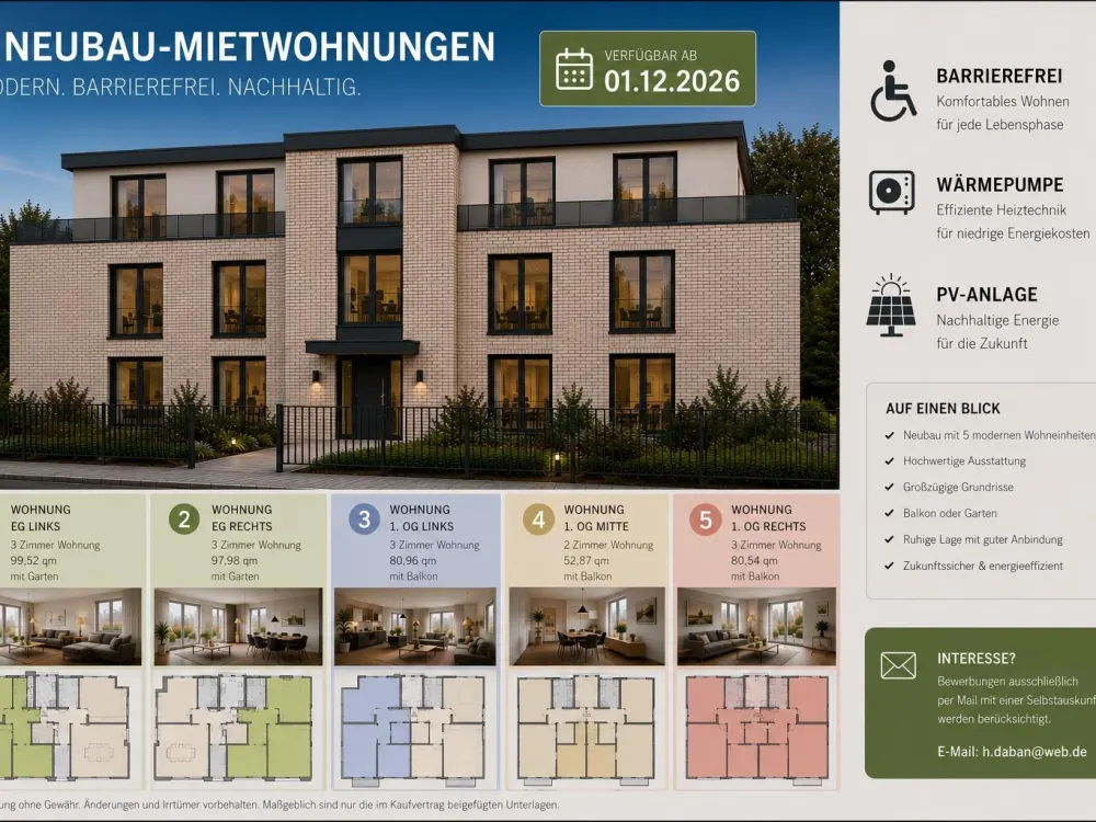5 exklusive Neubauwohnungen in zentraler Lage von Lehrte