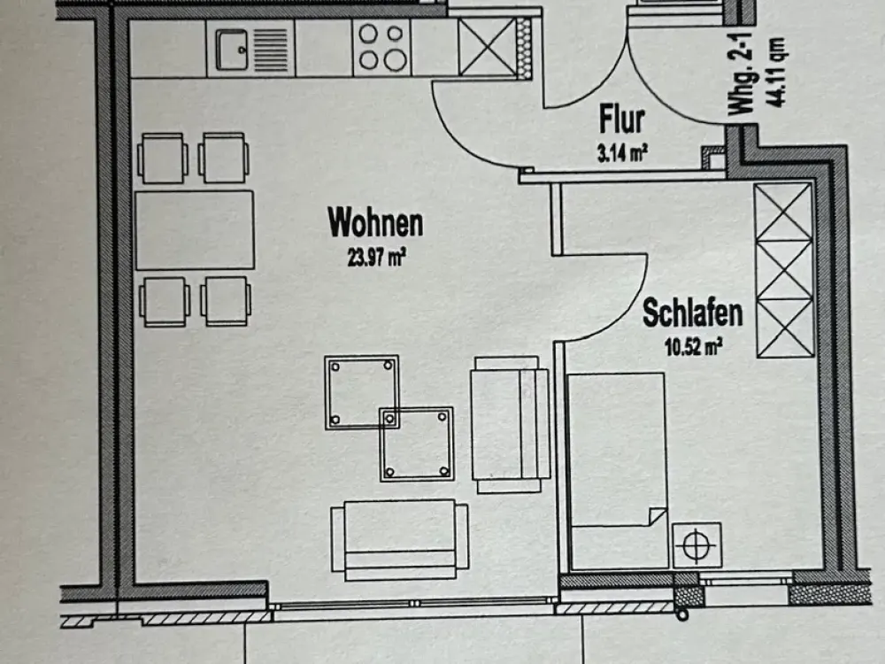 Gepflegte 2-Zimmer EG-Wohnung mit Terrasse und EBK inkl. PKW-Stellplatz in Münster Gievenbeck