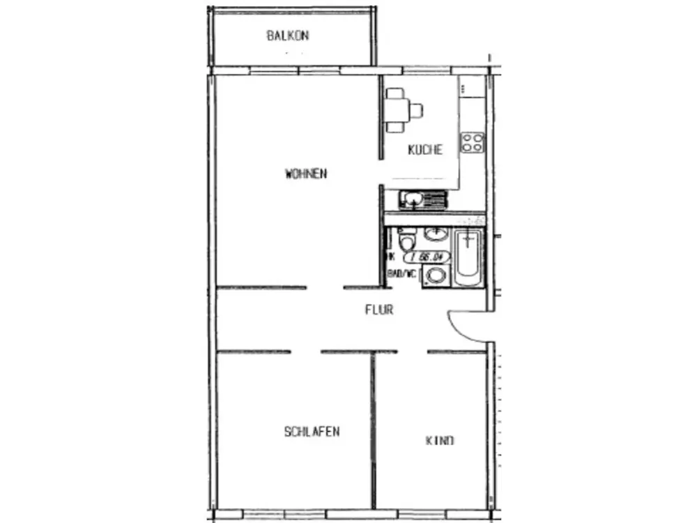 3 Raumwohnung im Balkon in der Hochparterre
