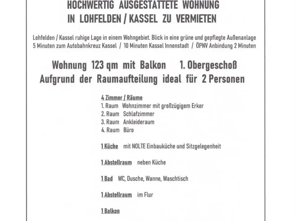 Apartment 123 sqm in Lohfelden / Kassel for rent