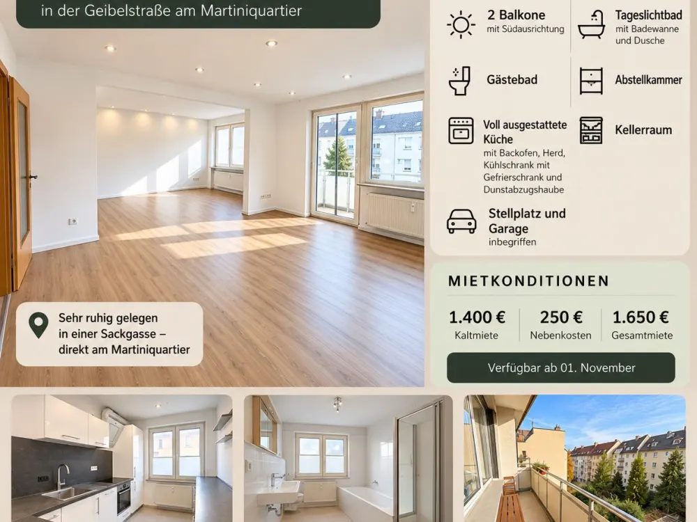 3-Zimmer-Wohnung mit 112 m², 2 Südbalkonen, Garage & Stellplatz