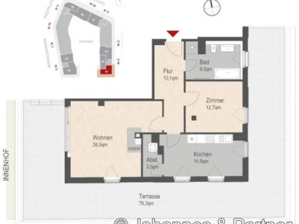 * Penthouse mit Dachterrasse und Kamin direkt am Postplatz - ID 4502 *