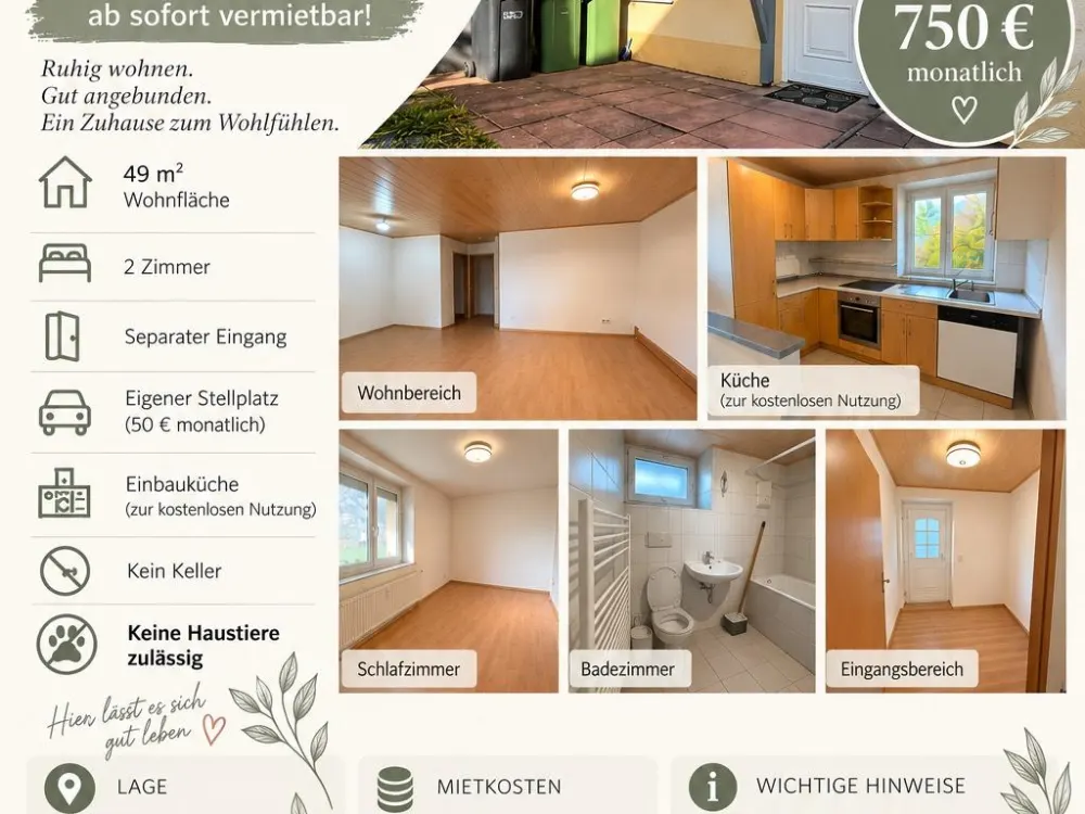 2-Zimmer-Einliegerwohnung in Hirschlanden, ab sofort verfügbar