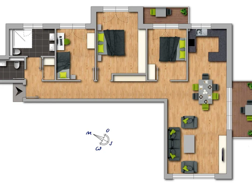 Niedrigenergie-Neubauwohnung mit zwei Balkonen