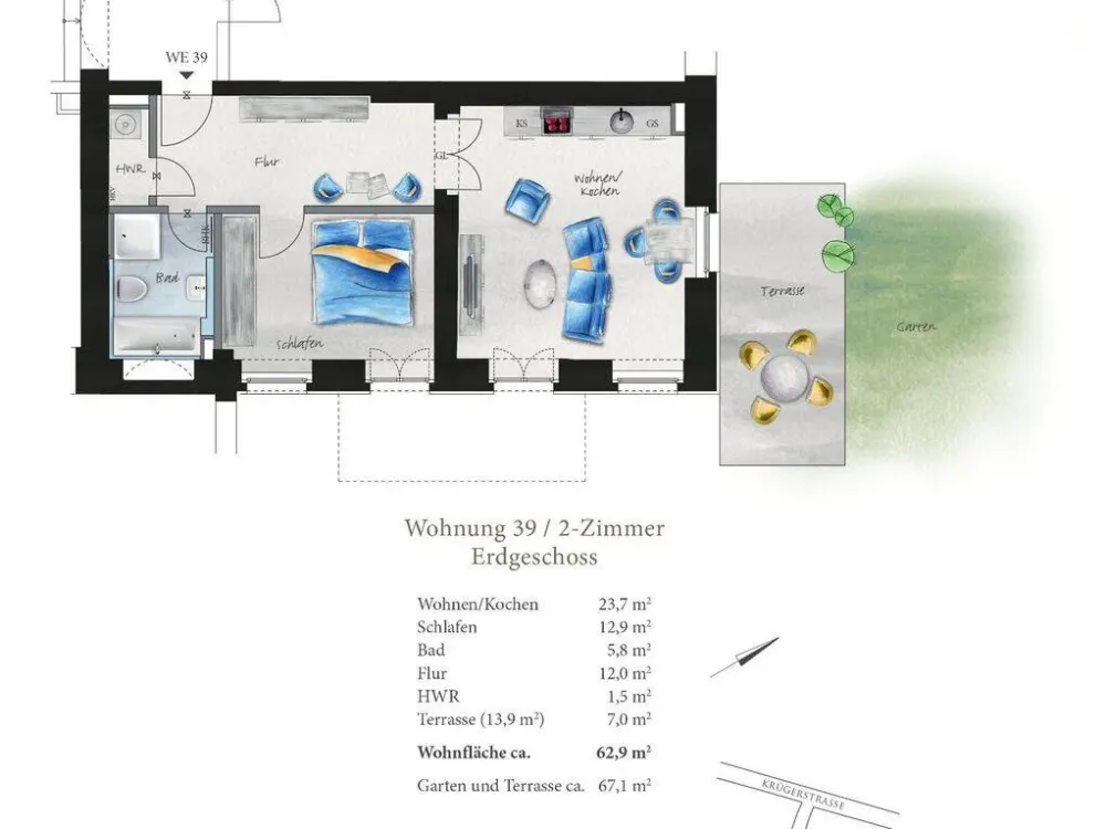 2-Zimmer mit Terrasse und eigenen Garten im Denkmal "König Johann" (WE 39)